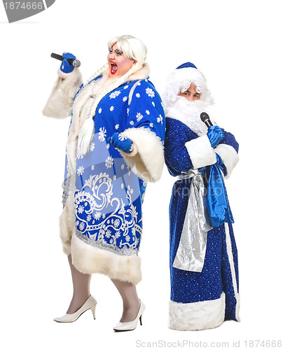 Image of Travesty Actors Genre Depict Santa Claus and Snow Maiden