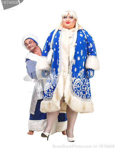 Image of Travesty Actors Genre Depict Santa Claus and Snow Maiden