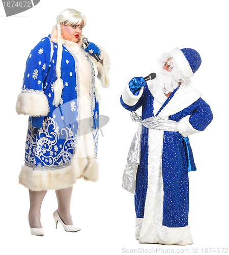 Image of Travesty Actors Genre Depict Santa Claus and Snow Maiden