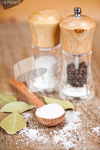 Image of salt and pepper and bay leaves 