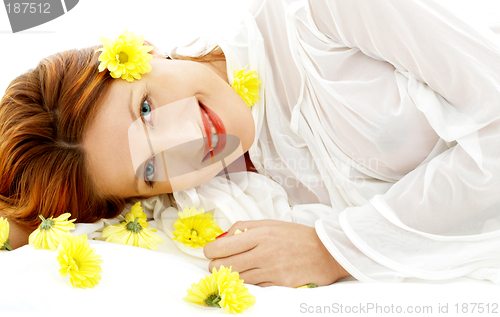 Image of beauty with yellow flowers