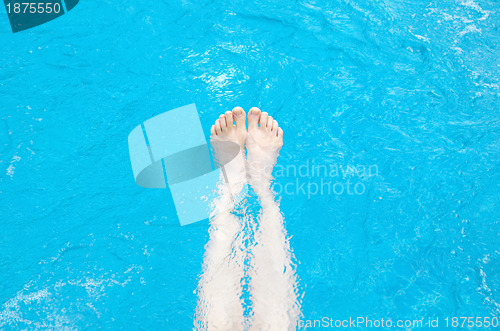 Image of  legs on the blue water