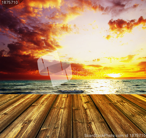 Image of blue sky and wood floor background