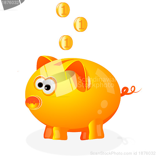 Image of Piggy bank with coins background