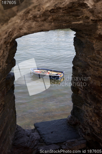 Image of view of a small wooden row boat