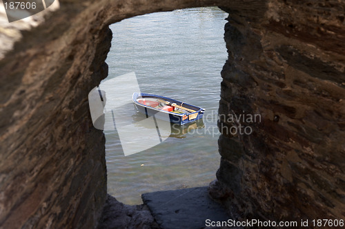 Image of view of a small wooden row boat