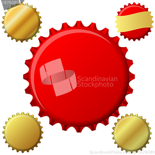 Image of Bottle cap set in red and gold