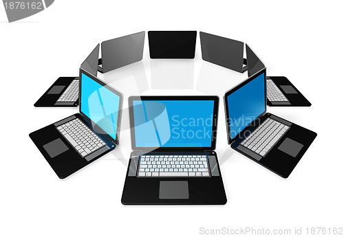 Image of Black laptop computers isolated on white