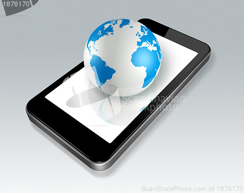 Image of mobile phone and world globe