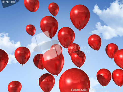 Image of red balloons on a blue sky