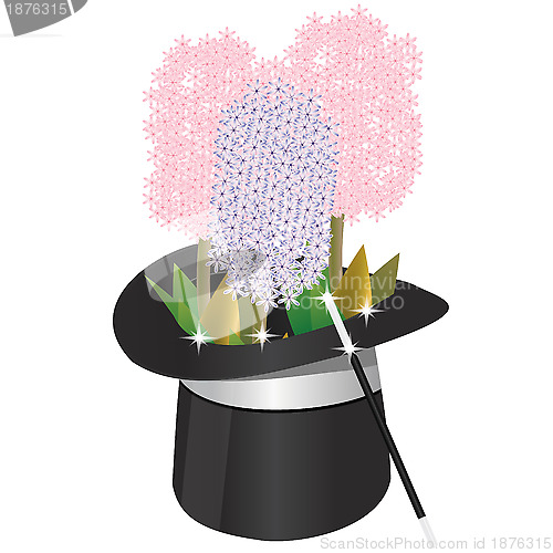 Image of magical hat with flowers and wand