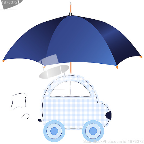 Image of Blue car under umbrella 