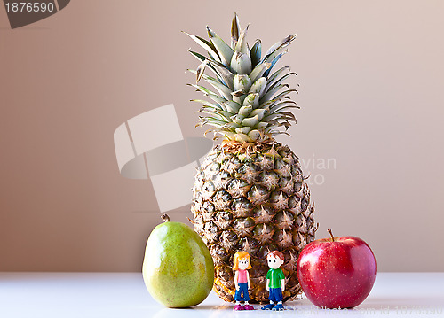 Image of Girl and Boy Overwhelmed by Nutrition Choices (Fruit)