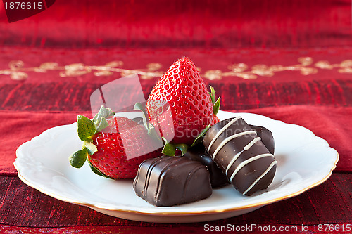 Image of Strawberries and Chocolates on a Plate