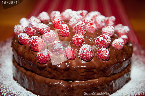 Image of Close Up of a Chocolate Raspberry Cake