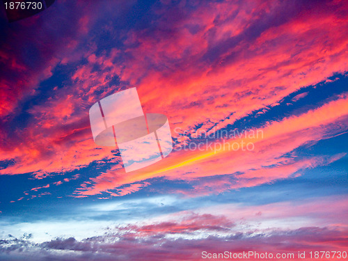 Image of Evening landscape with red clouds