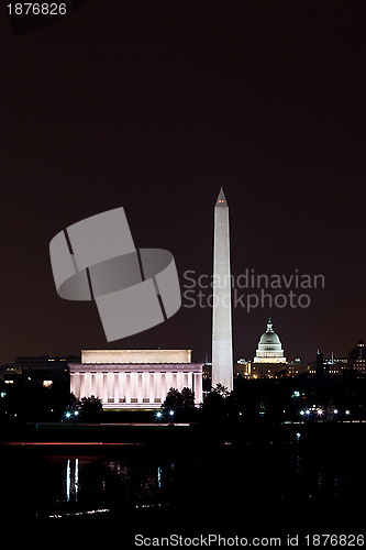 Image of Washington DC Skyline with Lincoln Memorial, Washington Monument