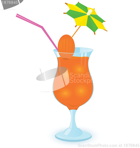 Image of Cocktail decorated with umbrella toothpick Raster illustration