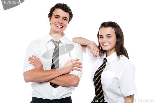 Image of Snapshot of cheerful teen student friends