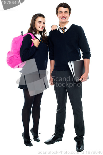 Image of Full length snap shot of cheerful classmates