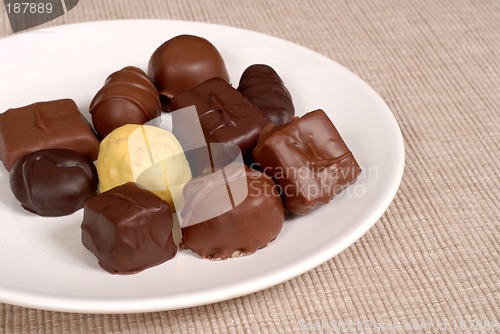 Image of Variety of chocolates on a white plate