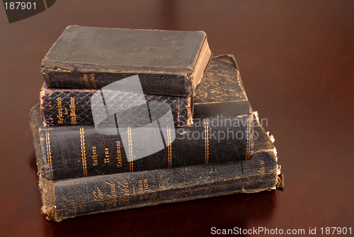 Image of Stack of old bibles including German bibles