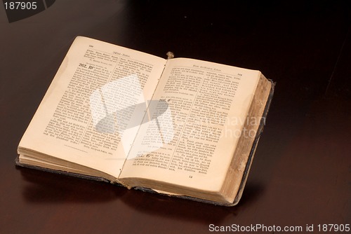 Image of An open old German bible resting on a table