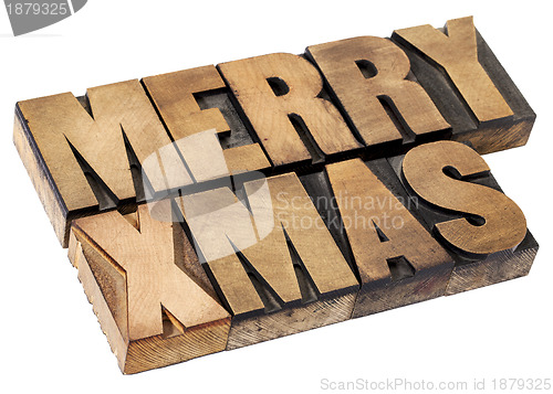 Image of Merry Christmas in wood type