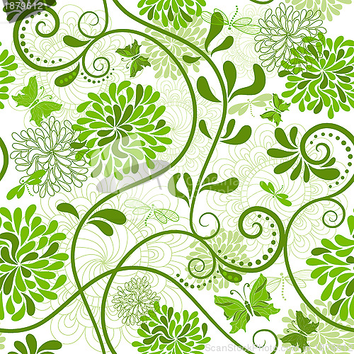 Image of Green-white floral pattern