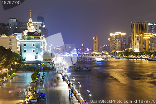 Image of Zhujiang River and modern buildings at night in Guangzhou, China