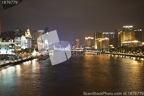 Image of Zhujiang River and modern buildings at night in Guangzhou, China