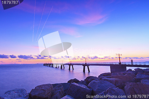 Image of Sunset at airport runway lights in Hong Kong