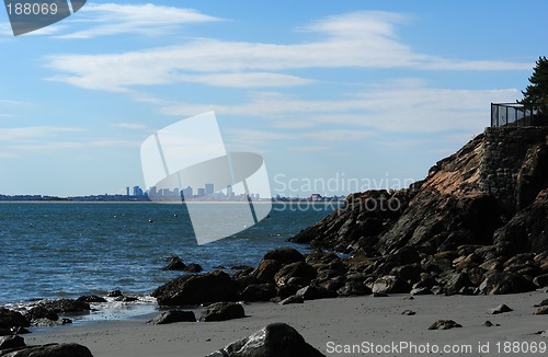 Image of Boston Skyline from far away beach