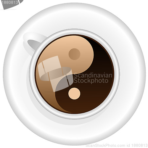 Image of Cup of coffee with Yin Yang symbol