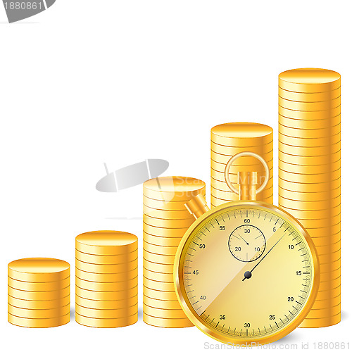 Image of stopwatch with stack of coins