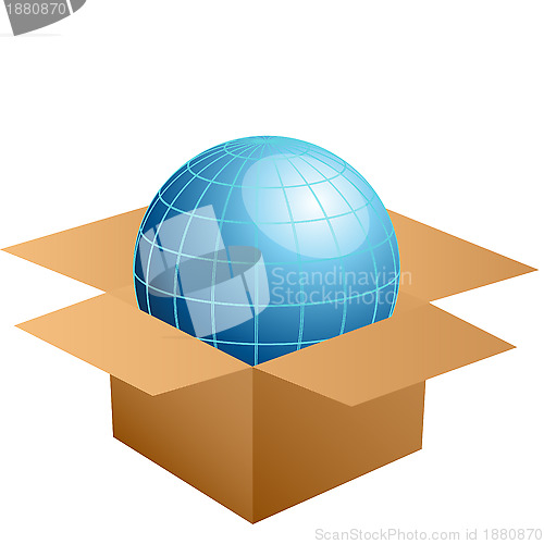 Image of globe in cardboard box