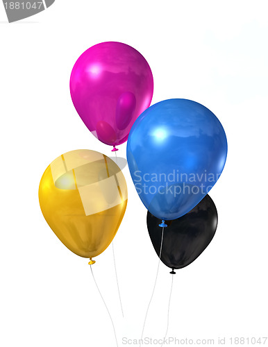 Image of CMYK colored balloons isolated on white