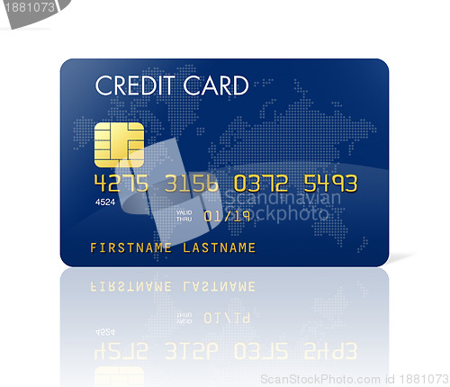 Image of Blue credit card with world map