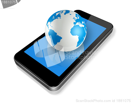 Image of mobile phone and world globe