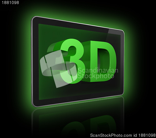 Image of 3D television screen with 3D text