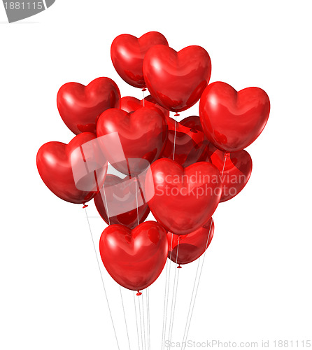 Image of red heart shaped balloons isolated on white