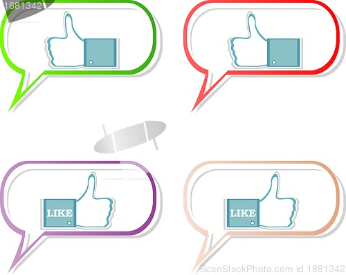 Image of social media sharing icon set - Like hand in speech bubble