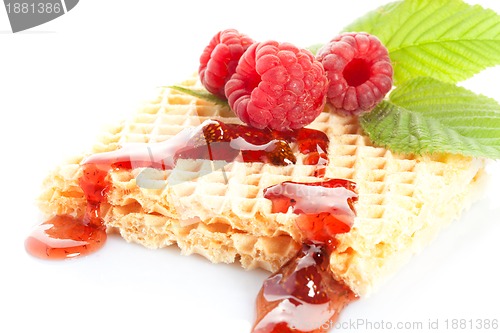 Image of crispy waffles with raspberry jam