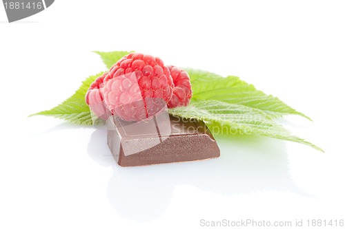 Image of ripe delicious raspberry with chocolate