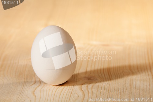 Image of white egg on wooden table