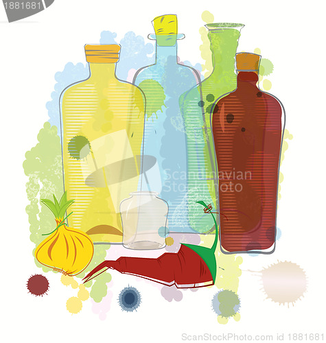 Image of Water color bottles pepper and onion raster