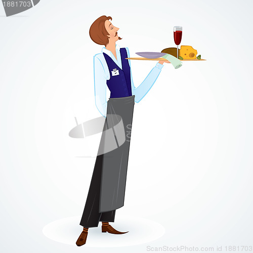 Image of Young waiter raster illustration