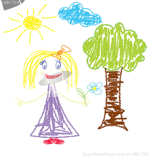 Image of Crayon pained girl with flower