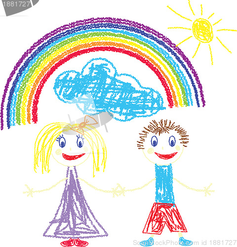 Image of Crayon pained kids and rainbow