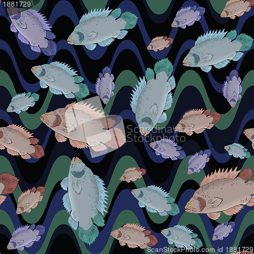 Image of Fish and wave seamless pattern